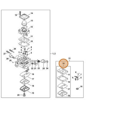 STIHL part Z010-003-K008 — IPL diagram snippet (6x zoom, amber highlight)