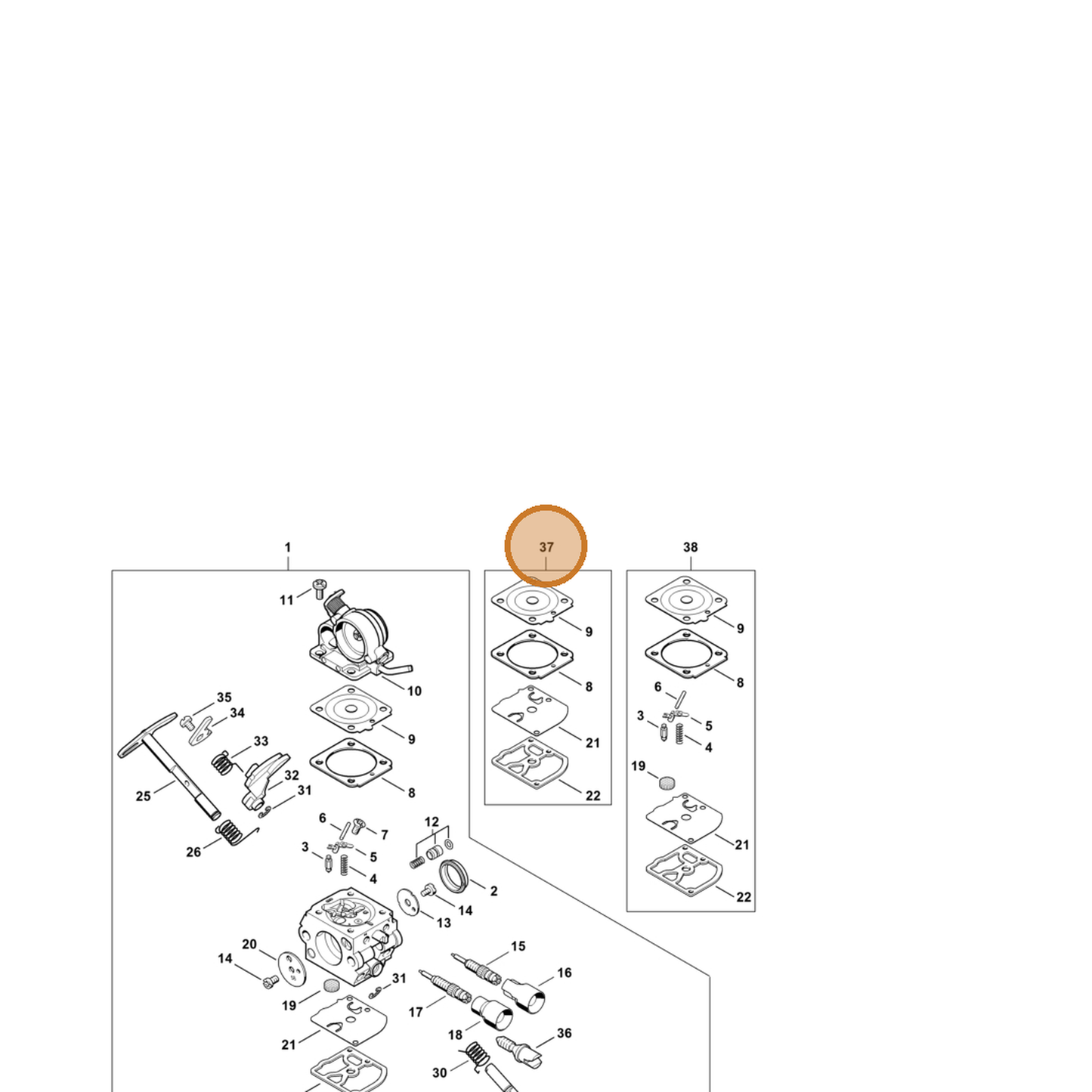 STIHL part Z010-003-K018 — IPL diagram snippet (6x zoom, amber highlight)