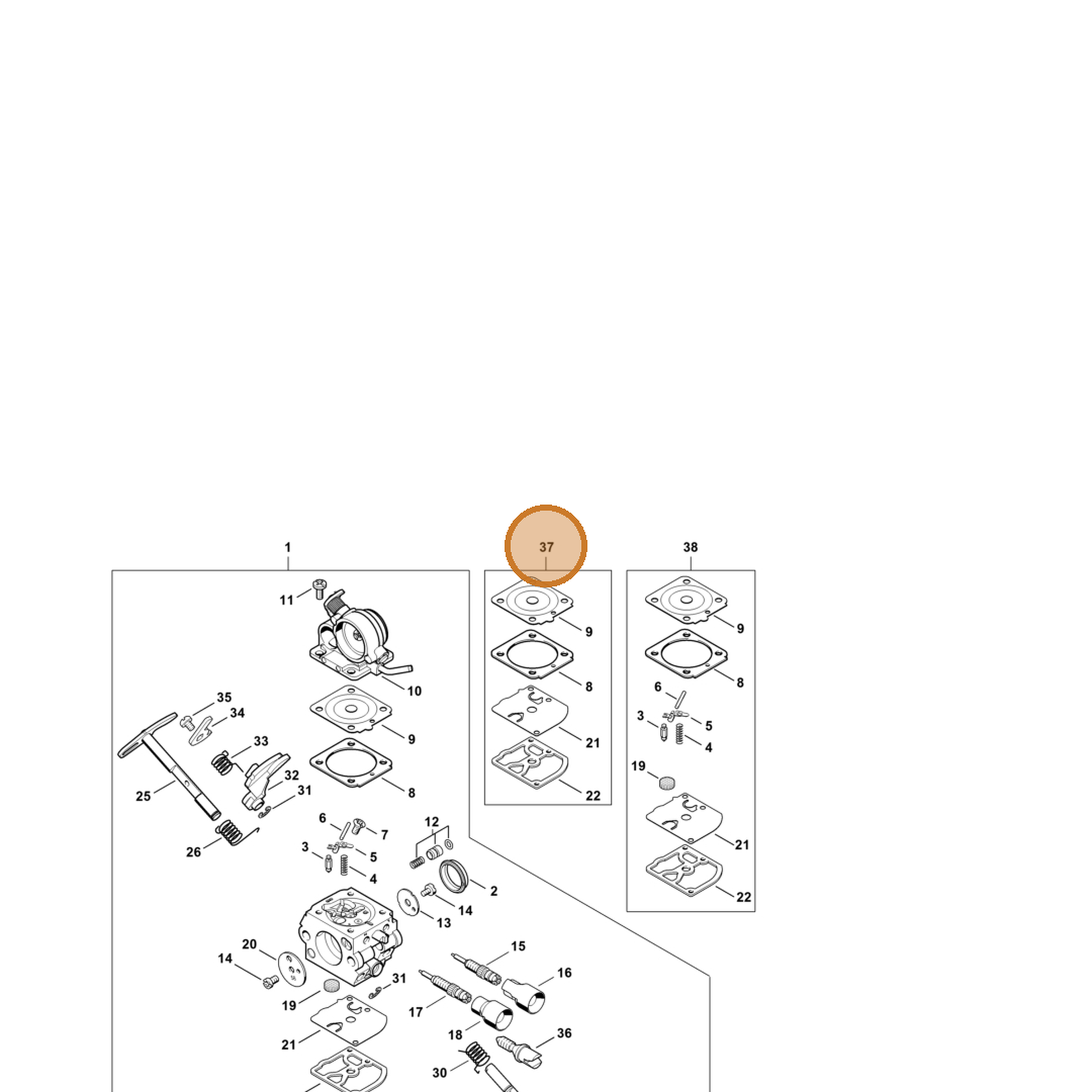 STIHL part Z010-003-K018 — IPL diagram snippet (6x zoom, amber highlight)