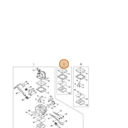 STIHL part Z010-003-K018 — IPL diagram snippet (6x zoom, amber highlight)