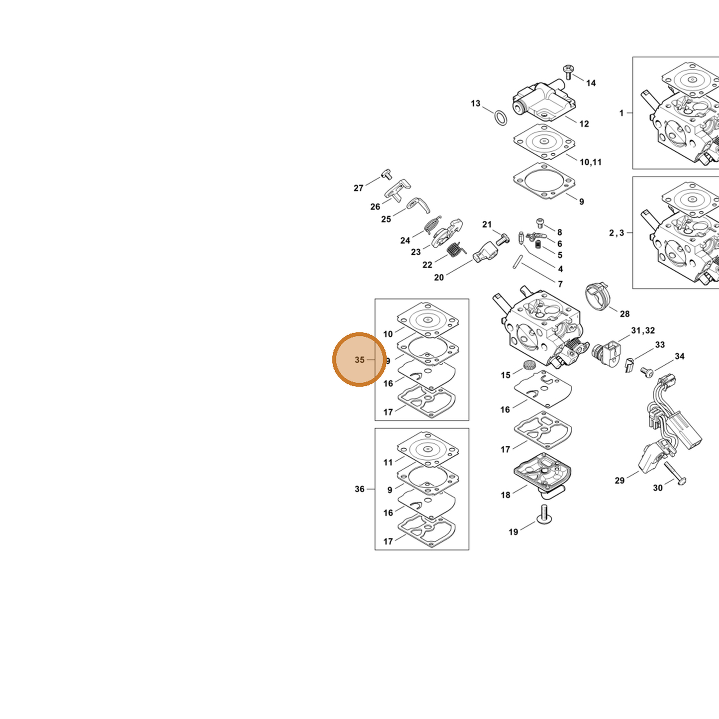 STIHL part Z010-003-K021 — IPL diagram snippet (6x zoom, amber highlight)