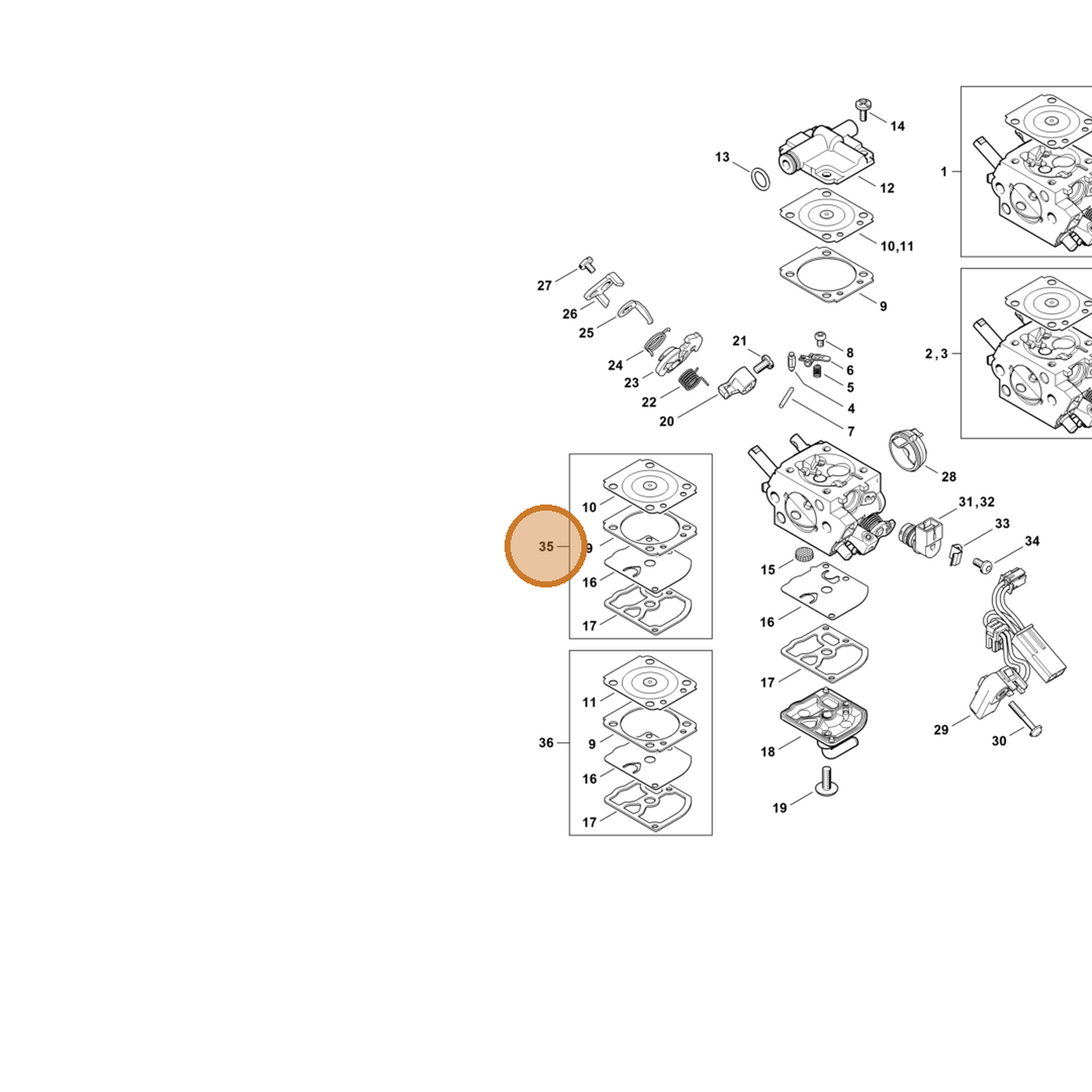 STIHL part Z010-003-K021 — IPL diagram snippet (6x zoom, amber highlight)