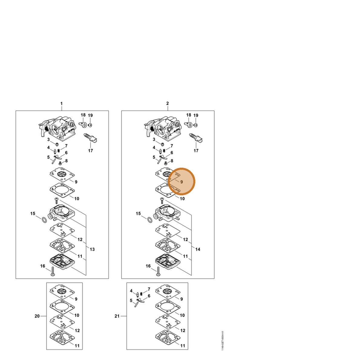 STIHL part Z010-015-A005 — IPL diagram snippet (6x zoom, amber highlight)