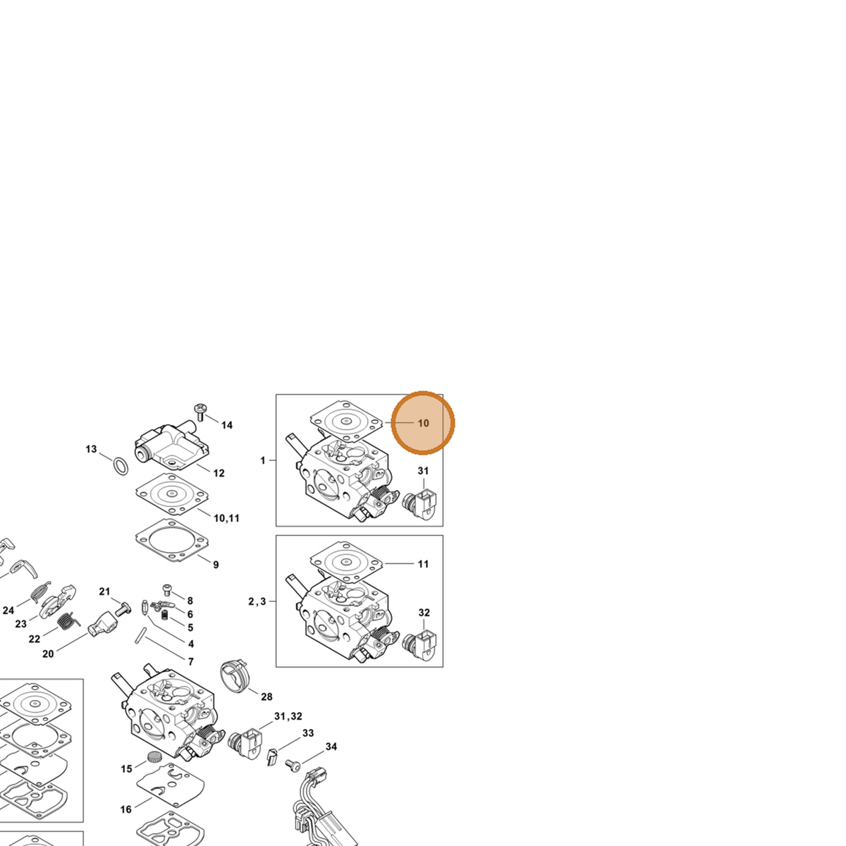 STIHL part Z010-015-A013 — IPL diagram snippet (6x zoom, amber highlight)
