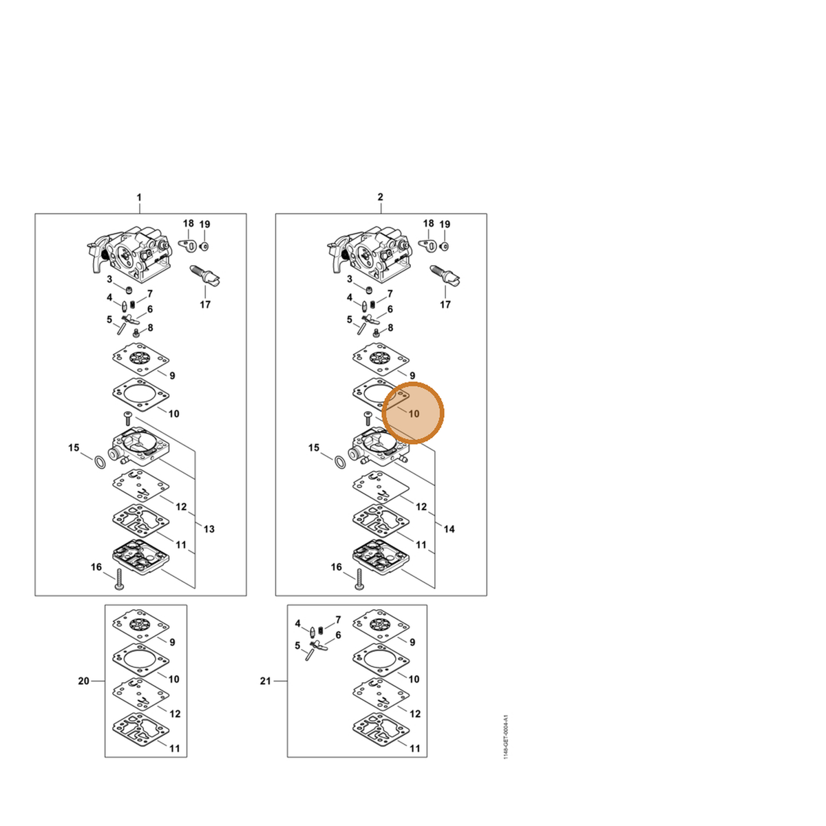 STIHL part Z010-016-Z000 — IPL diagram snippet (6x zoom, amber highlight)