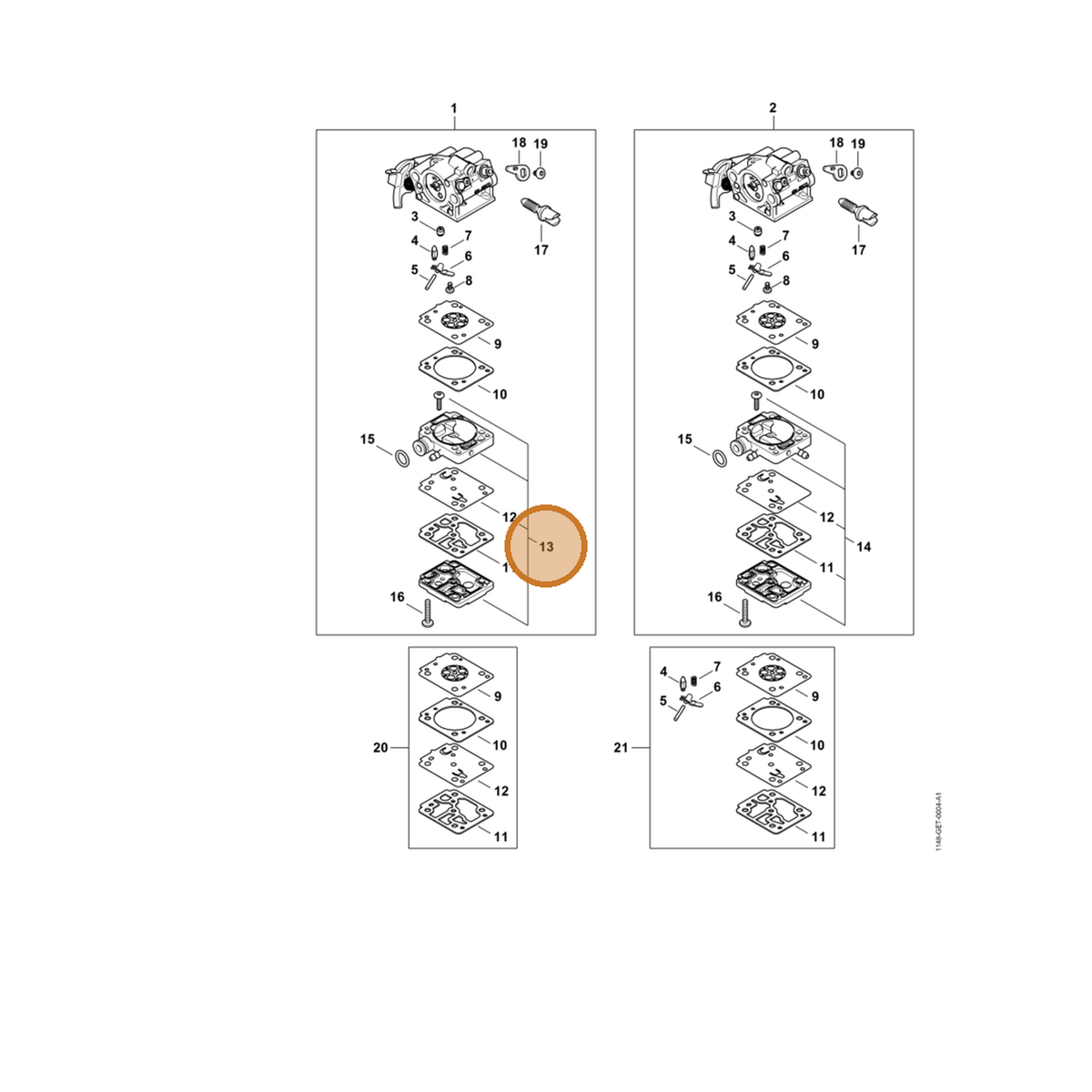 STIHL part Z010-017-K002 — IPL diagram snippet (6x zoom, amber highlight)