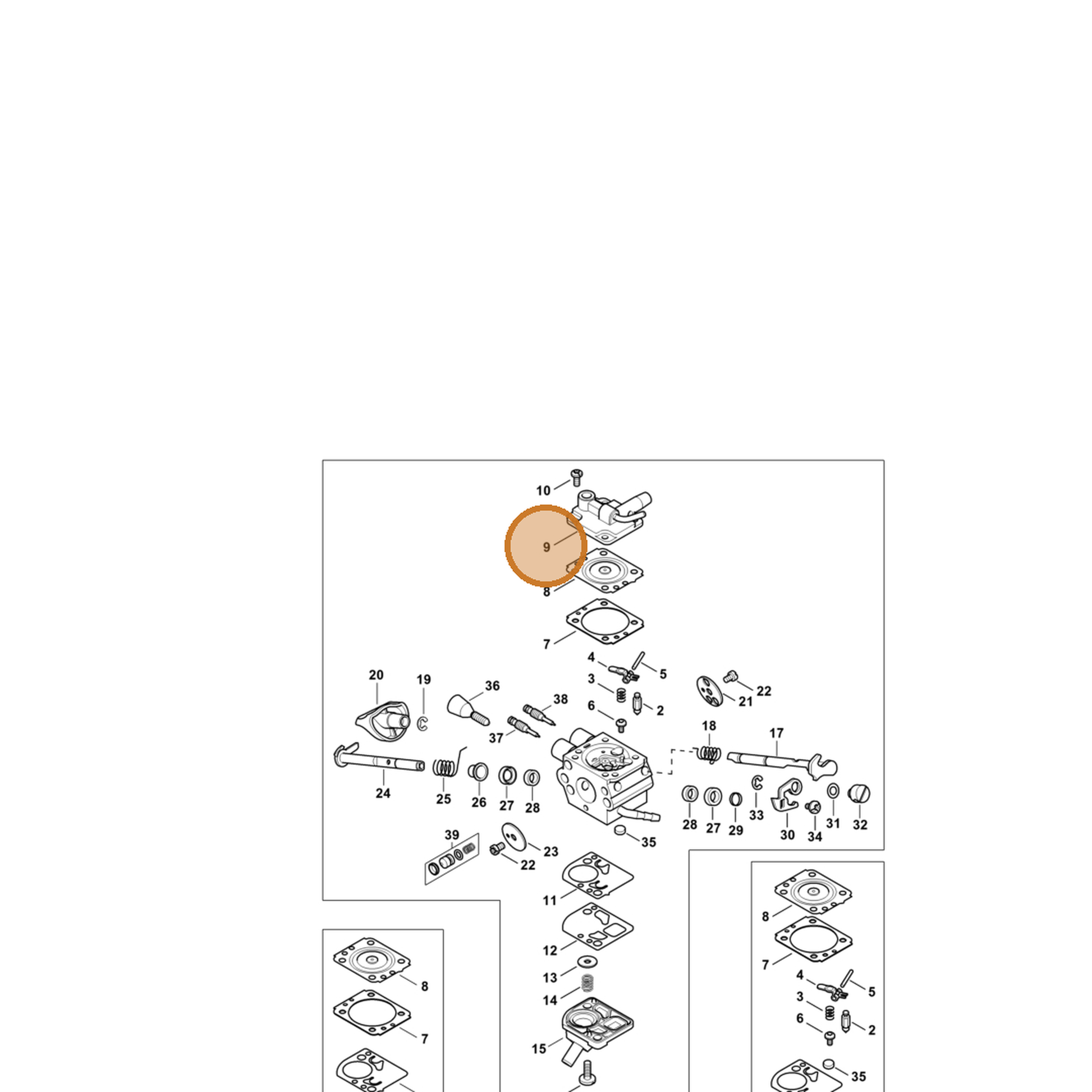STIHL part Z010-028-A001 — IPL diagram snippet (6x zoom, amber highlight)