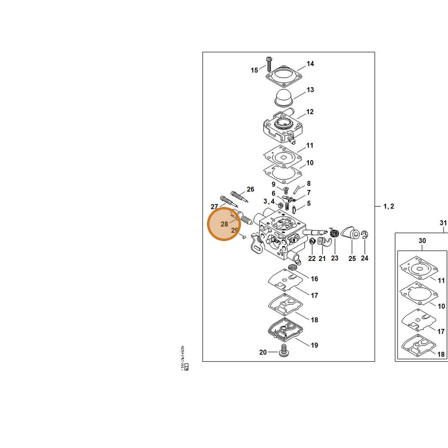STIHL part Z010-035-A000 — IPL diagram snippet (6x zoom, amber highlight)