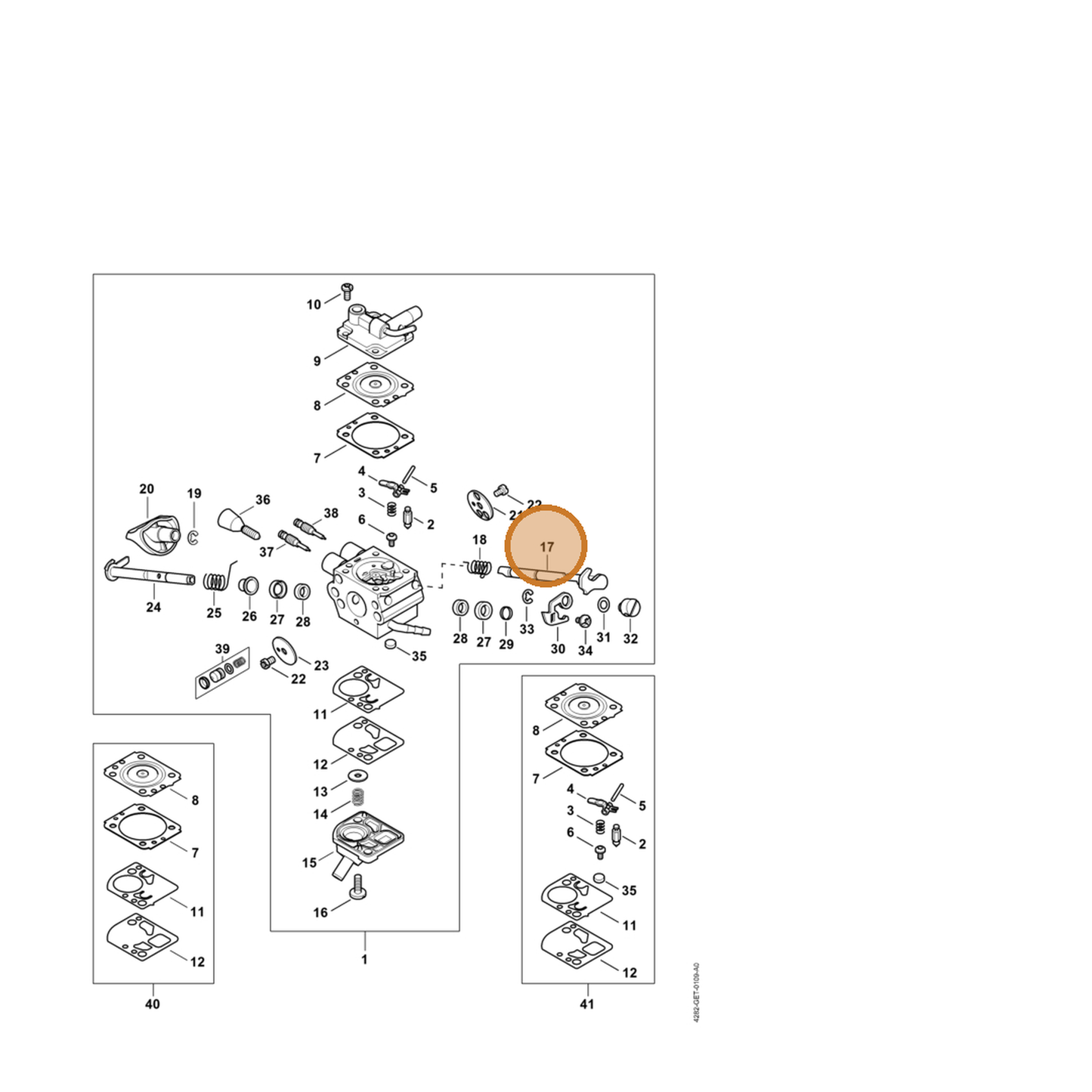 STIHL part Z010-041-A004 — IPL diagram snippet (6x zoom, amber highlight)