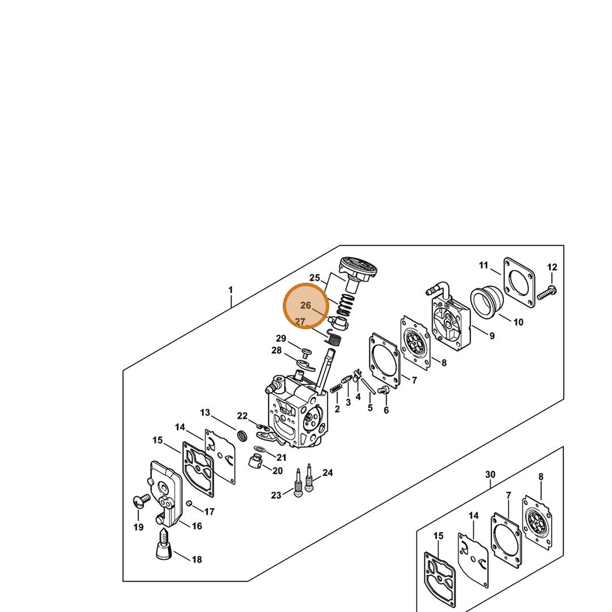 STIHL part Z010-042-Z004 — IPL diagram snippet (6x zoom, amber highlight)