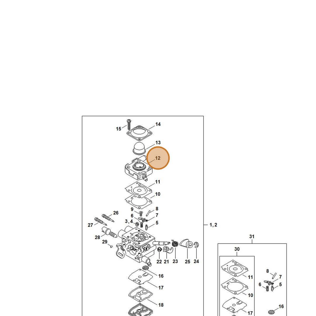 STIHL part Z010-056-A011 — IPL diagram snippet (6x zoom, amber highlight)